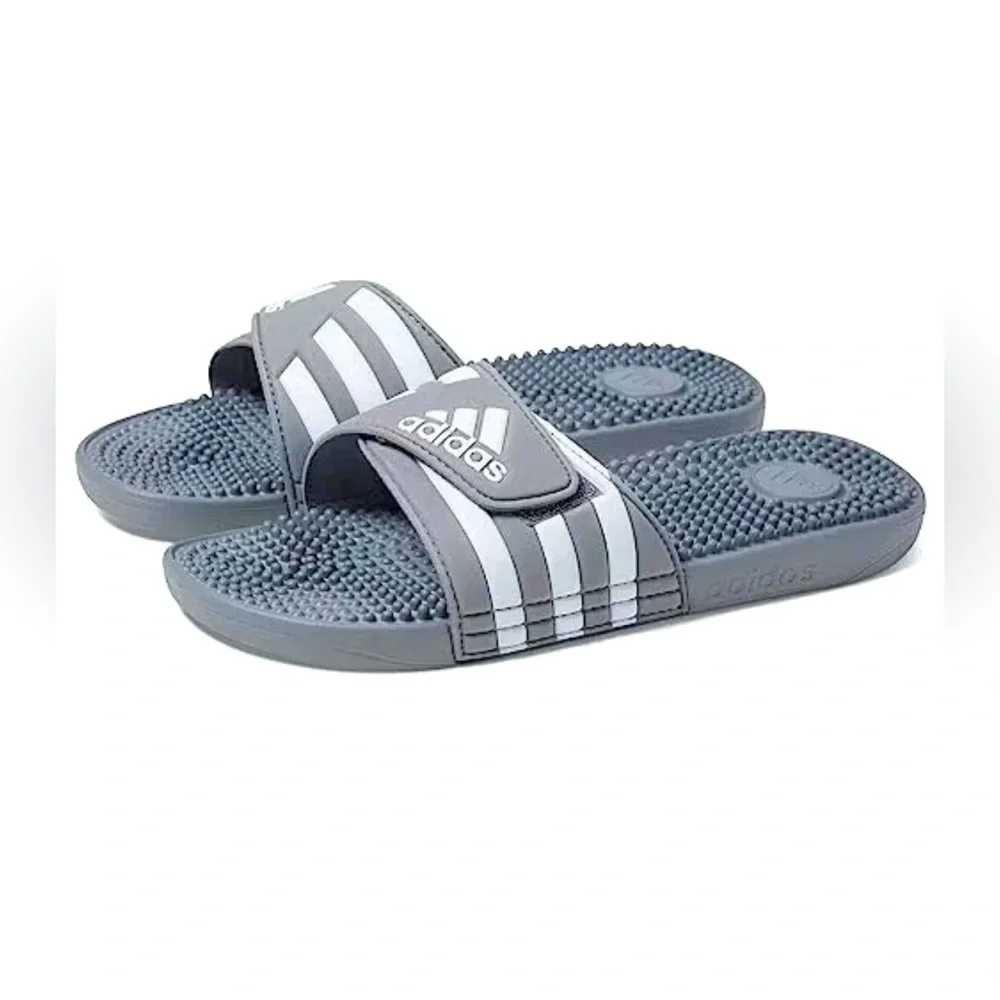 Adidas Unisex Adissage Slides Sandal Grey and White 18 US Men New